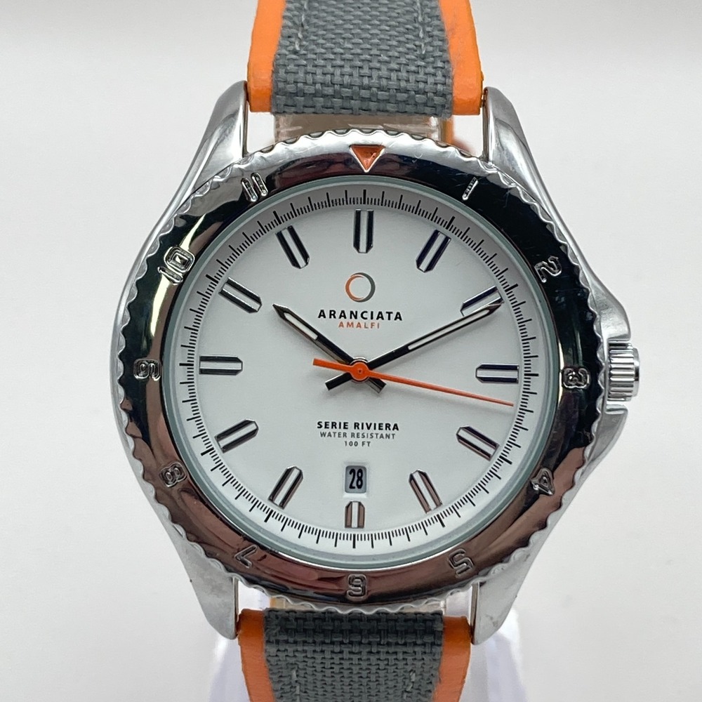 Aranciata Amalfi Mens Watch 40mm Silver Tone Date Gray Orange New Battery 9.25"